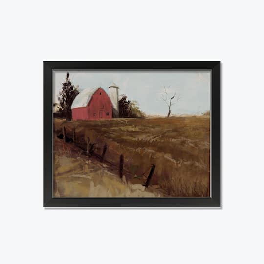 Barn in a Field Black Framed Print